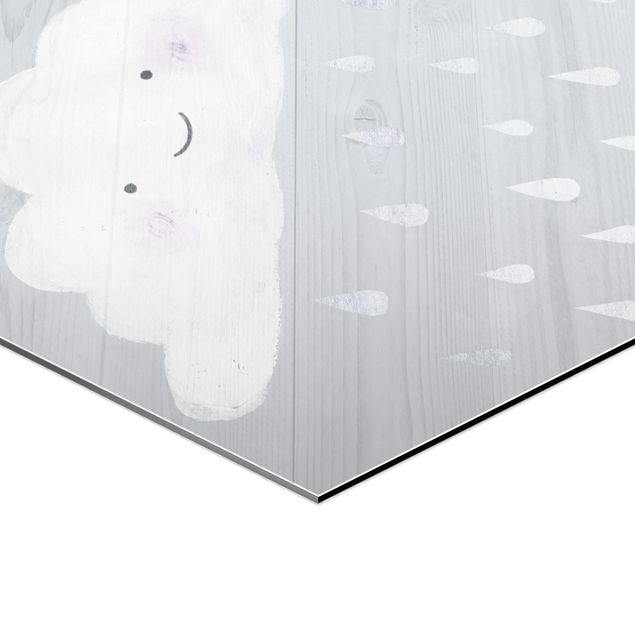Obraz heksagonalny z Alu-Dibond - Chmura z kroplami srebrnego deszczu