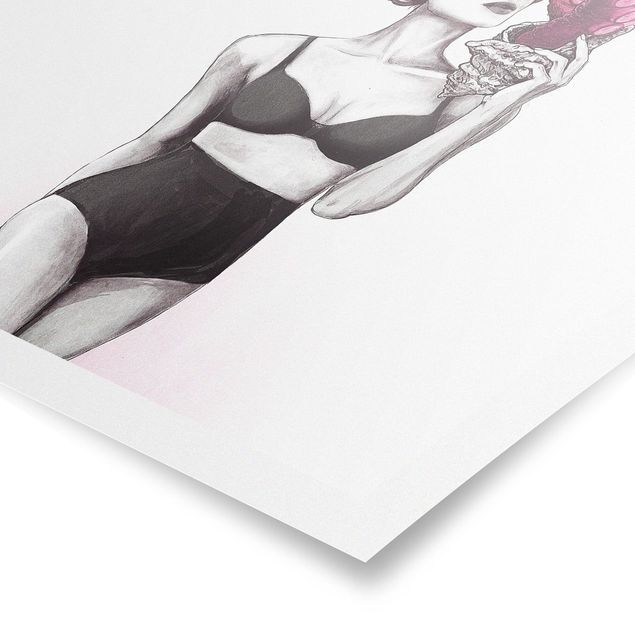 Obrazy portret Ilustracja kobiety w bieliźnie czarno-biały ośmiornica