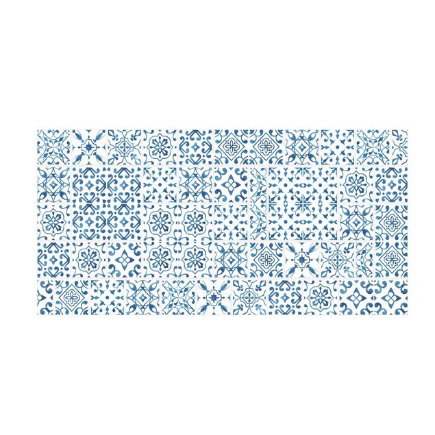 dywan kafelki Wzór na płytkach niebiesko-biały