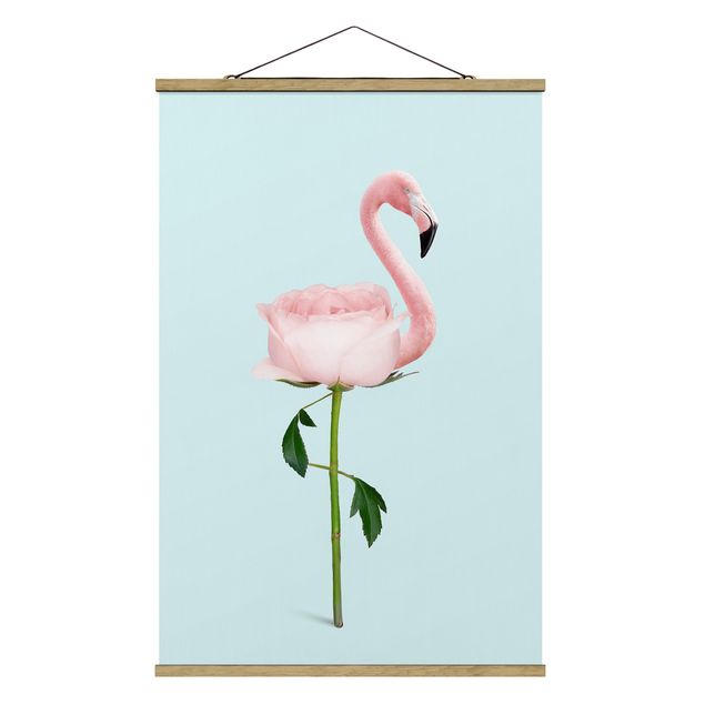 Obrazy zwierzęta Flamingo z różą