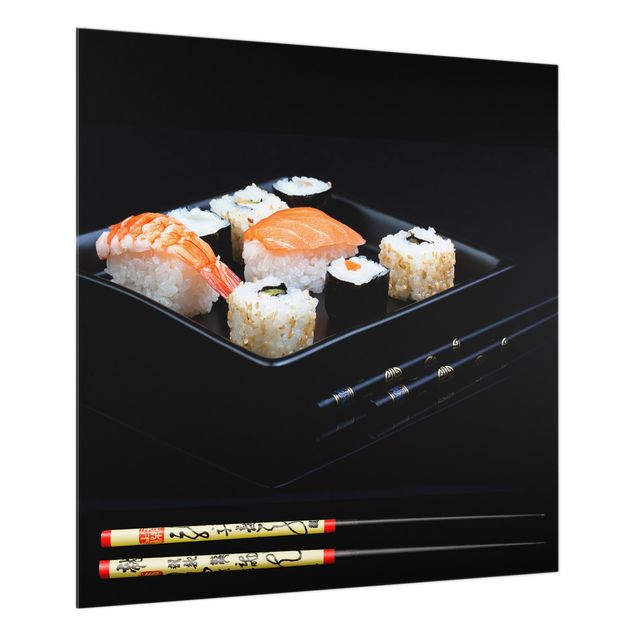 Panel szklany do kuchni Sushi With Chop Sticks Black