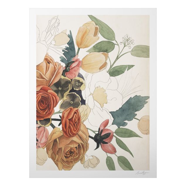 Obrazy do salonu nowoczesne Rysowanie bukietu kwiatów w czerwieni i sepii II