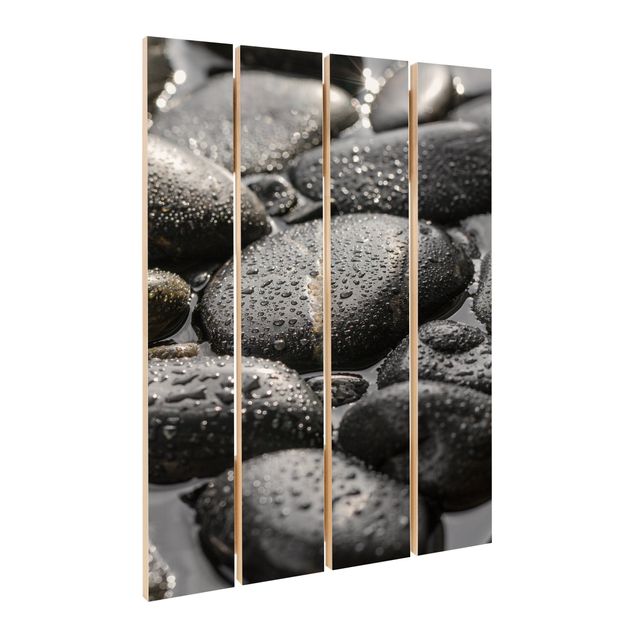 Obraz z drewna - Czarne kamienie w wodzie
