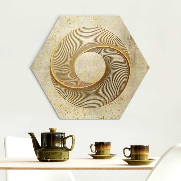 Dekoracja do kuchni Koło sztuki liniowej Spirala złota
