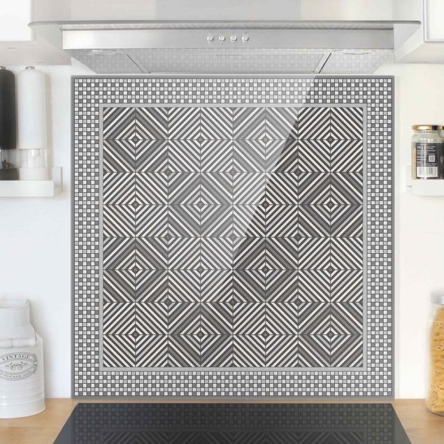 Dekoracja do kuchni Geometryczne płytki szara rama z mozaiką