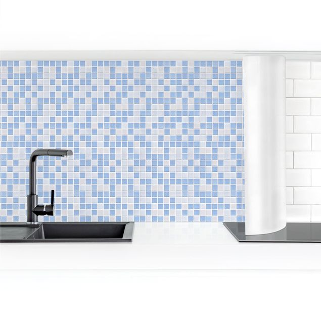 Panel ścienny do kuchni - Płytki mozaikowe jasnoniebieskie