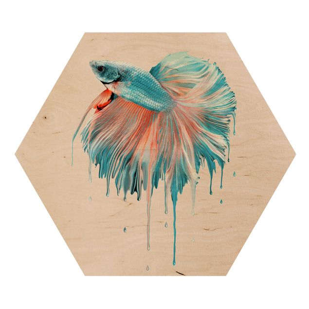 Obraz heksagonalny z drewna - Topiąca się ryba
