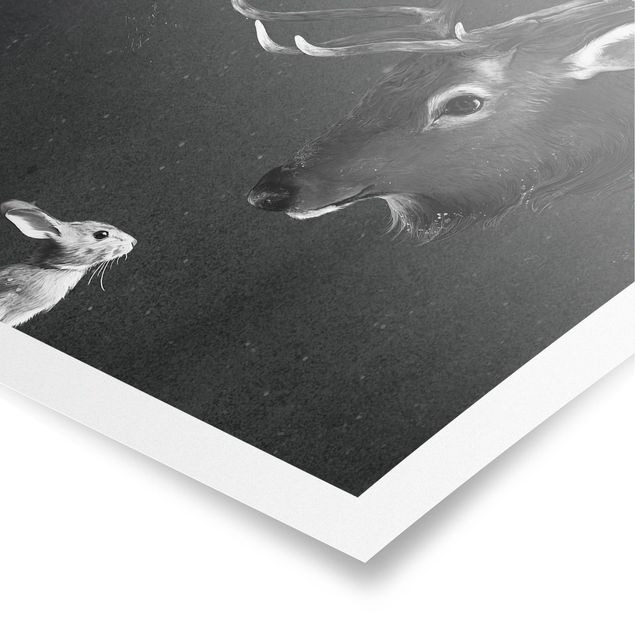 Obraz z jeleniem Ilustracja Jeleń i zając Czarno-biały obraz