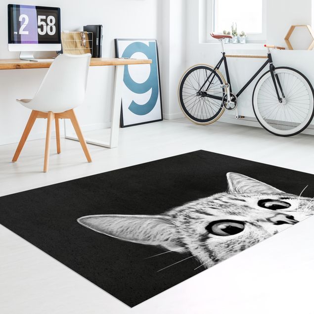 dywan zewnętrzny Ilustracja kot czarno-biały rysunek