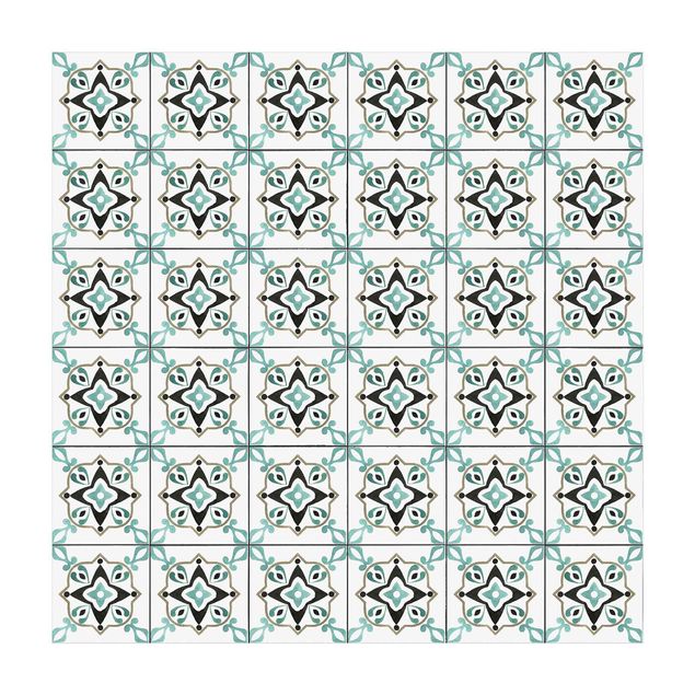 nowoczesny dywan Lustro kafelkowe brązowo-turkusowe
