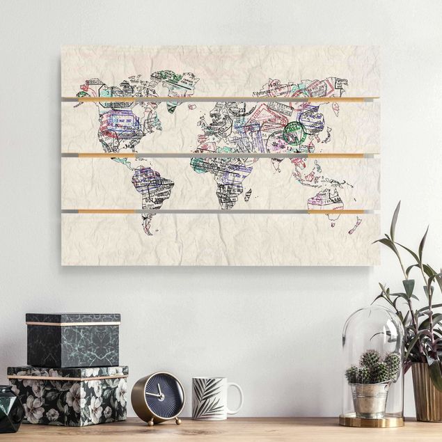 Dekoracja do kuchni Mapa świata z pieczątką paszportową