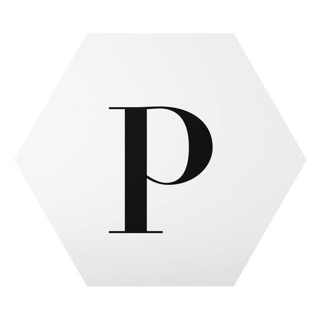 Obraz heksagonalny z Alu-Dibond - Biała litera Szeryf P
