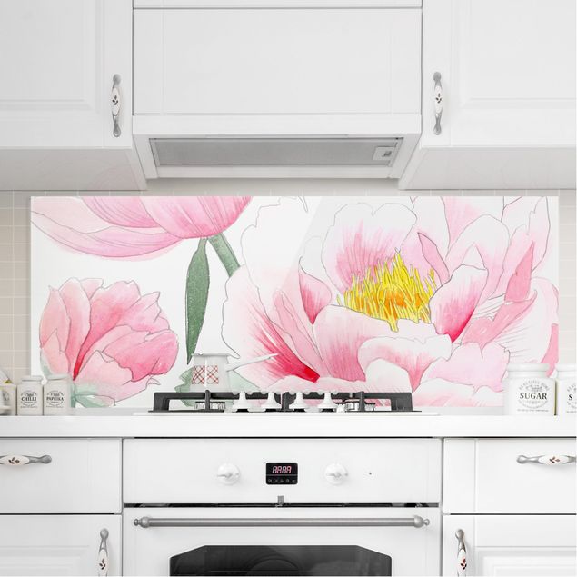 Dekoracja do kuchni Rysowanie różowych peonii I