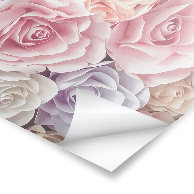 Plakat - Pastelowe papierowe róże artystyczne