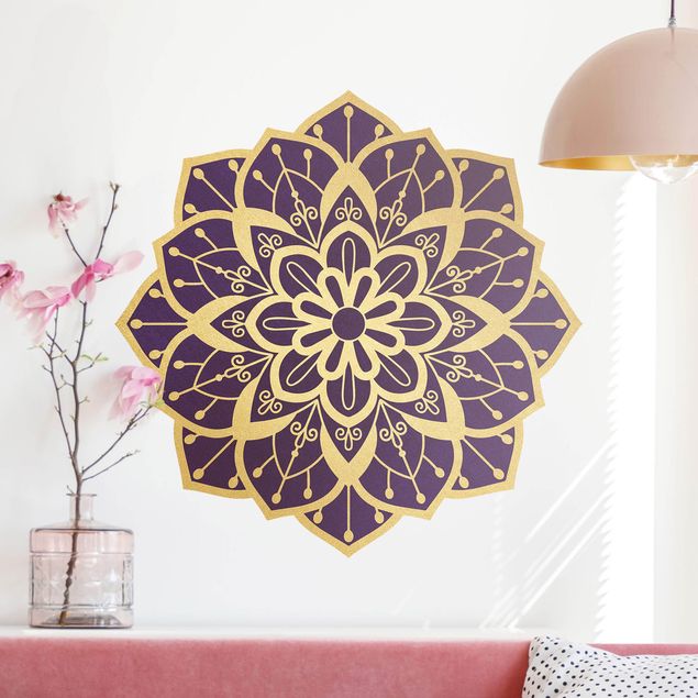 Naklejka na ścianę - Mandala wzór kwiatowy złoto-fioletowy