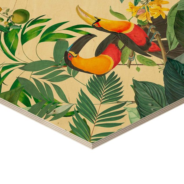 Kolorowe obrazy Kolaże w stylu vintage - Ptaki w dżungli