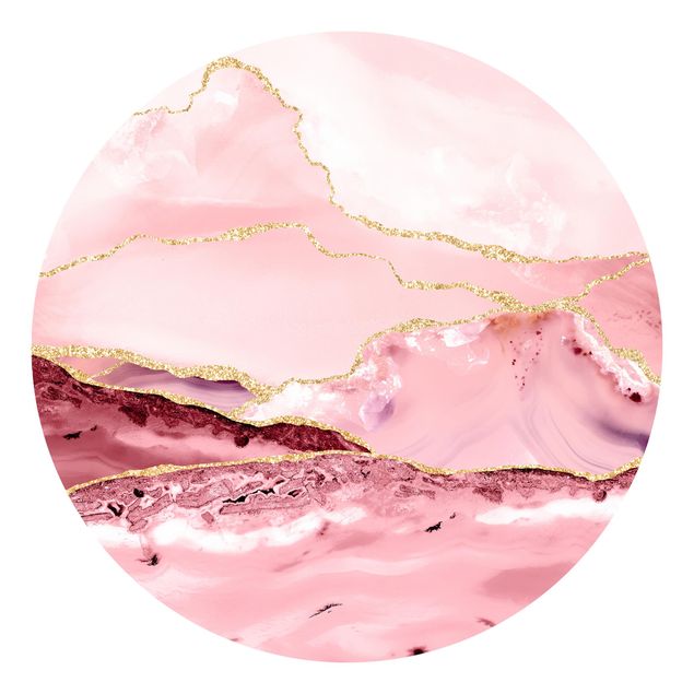Różowa tapeta Abstrakcyjne góry różowe ze złotymi liniami
