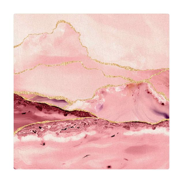 Mata korkowa - Abstrakcyjne góry różowe ze złotymi liniami