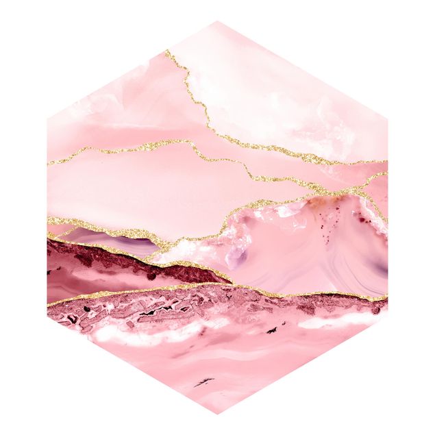 Uta Naumann obrazy Abstrakcyjne góry różowe ze złotymi liniami
