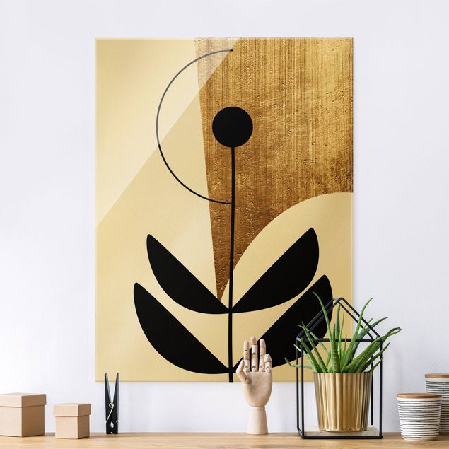 Obraz na szkle - Kształty abstrakcyjne - Kwiat złoty
