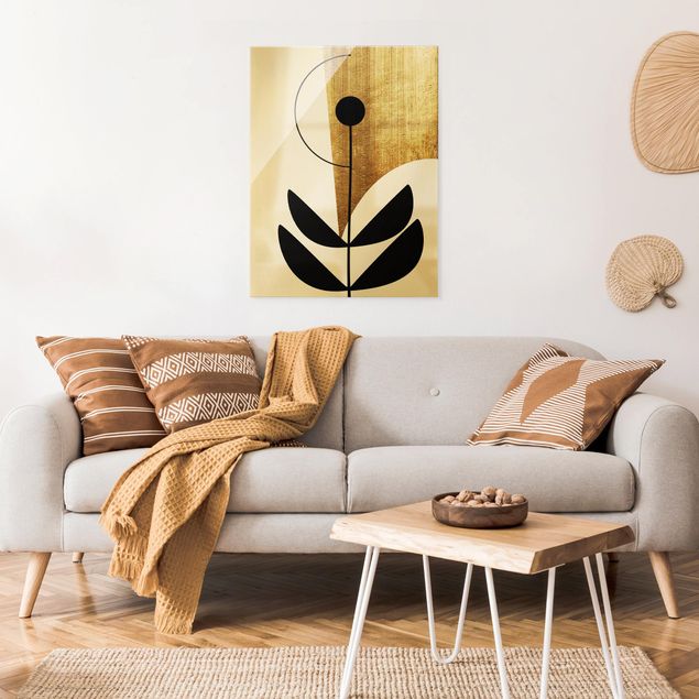 Obraz na szkle - Kształty abstrakcyjne - Kwiat złoty