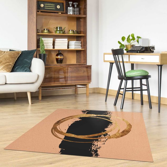 dywany nowoczesne Abstrakcyjne kształty - złoto i czerń