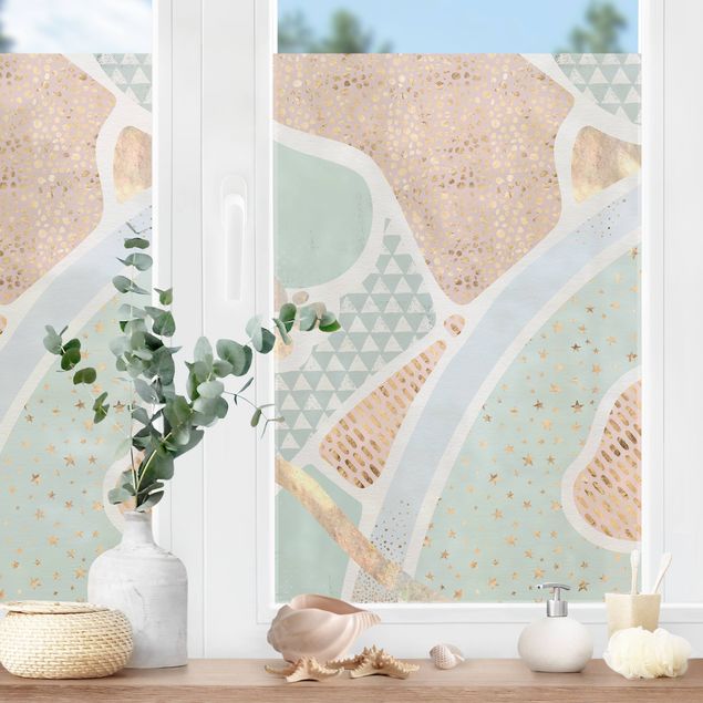 Folia okienna do salonu Abstrakcyjny pejzaż morski pastelowy wzór