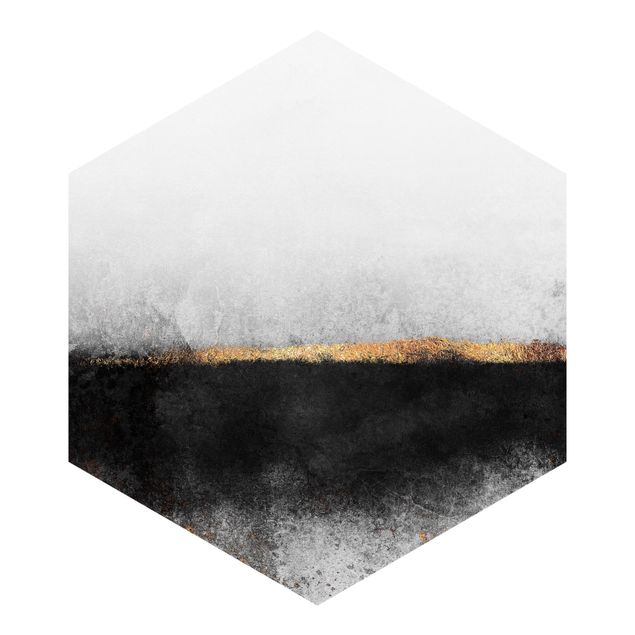 Sześciokątna tapeta samoprzylepna - Abstrakcja Złoty horyzont czarno-biały