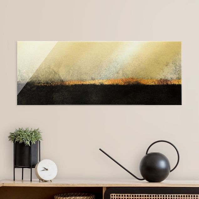 Obrazy na szkle panorama Abstrakcja Złoty horyzont czarno-biały