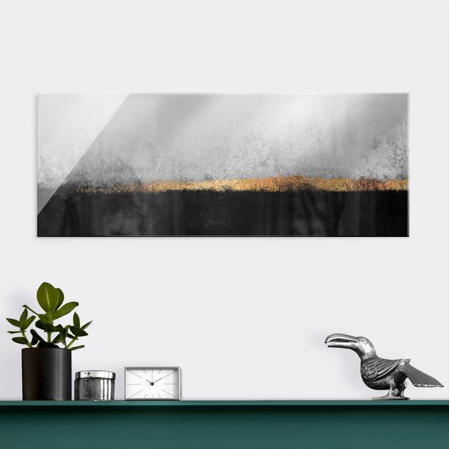 Dekoracja do kuchni Abstrakcja Złoty horyzont czarno-biały