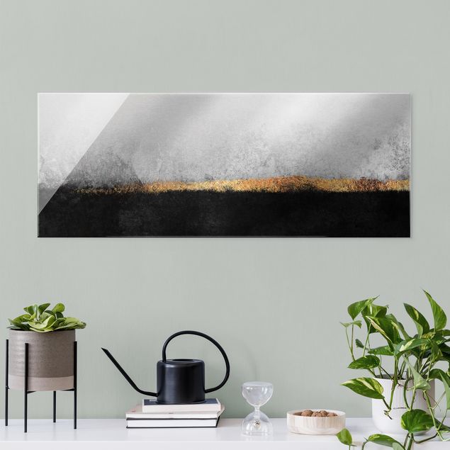 Obrazy na szkle panorama Abstrakcja Złoty horyzont czarno-biały
