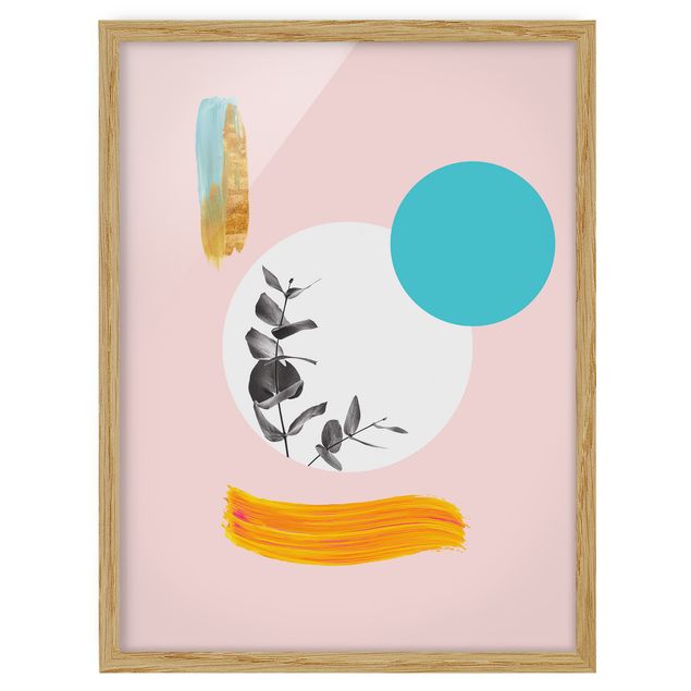 Obrazy w ramie do kuchni Abstrakcyjna pastel z liśćmi i kropkami