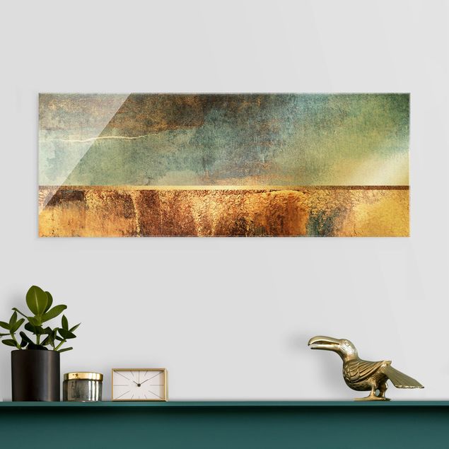 Obraz na szkle - Abstrakcyjny brzeg jeziora w kolorze złotym