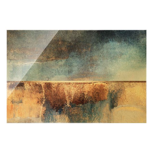 Obrazy abstrakcja Abstrakcyjny brzeg jeziora w kolorze złotym