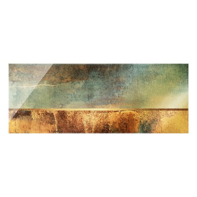 Obraz na szkle - Abstrakcyjny brzeg jeziora w kolorze złotym