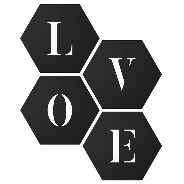 Obraz heksagonalny z Forex 4-częściowy - Litery LOVE Biały zestaw II