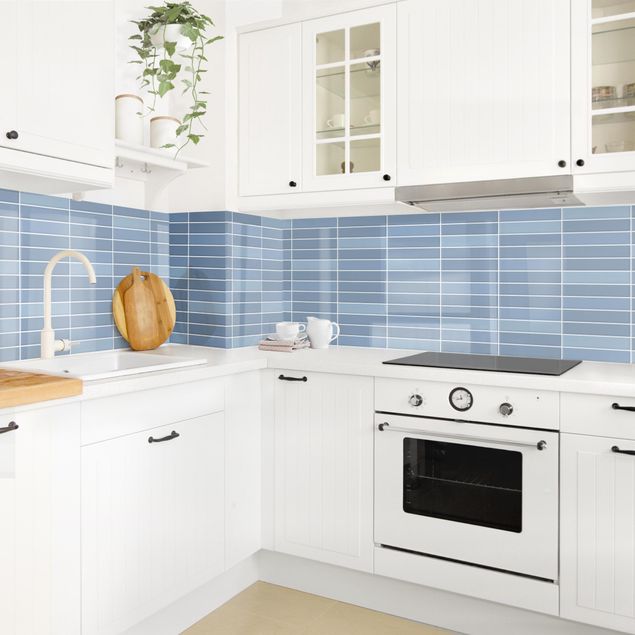 Panele szklane do kuchni Płytki metro - jasnoniebieskie