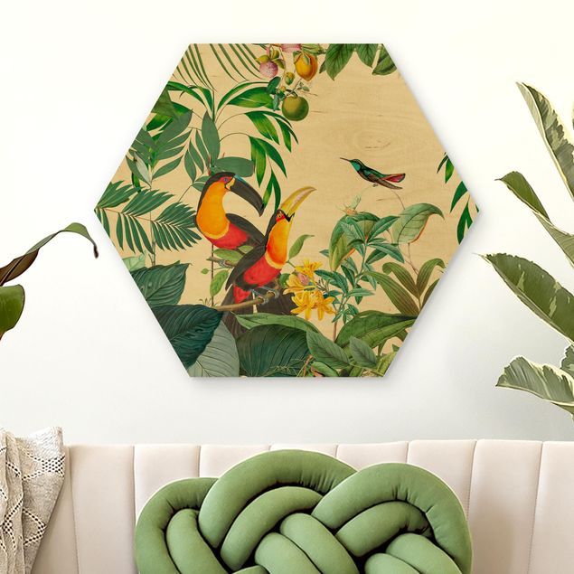 Dekoracja do kuchni Kolaże w stylu vintage - Ptaki w dżungli