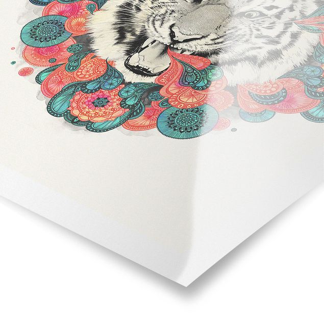 Różowy obraz Ilustracja tygrysa Rysunek mandala paisley