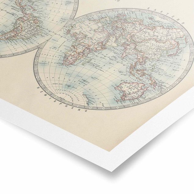 Retro obrazy Mapa świata w stylu vintage Dwie półkule