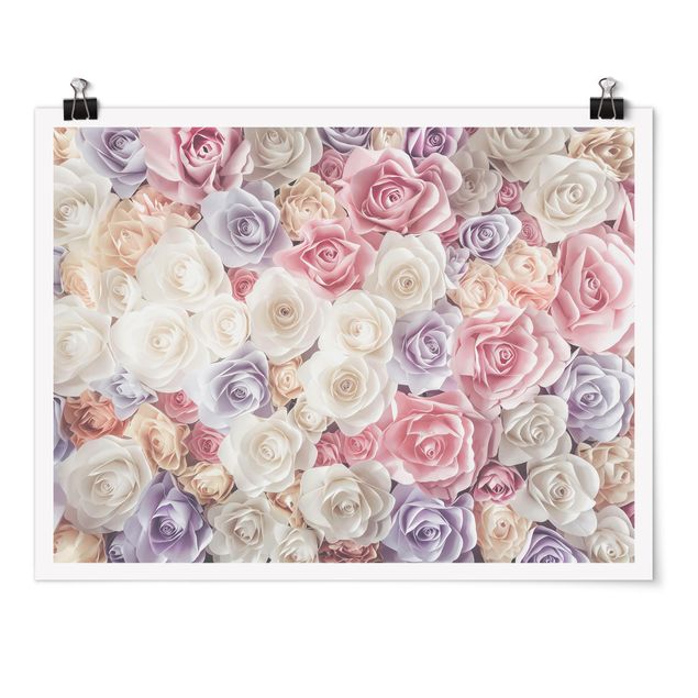 Obrazy z motywem kwiatowym Pastelowe papierowe róże artystyczne