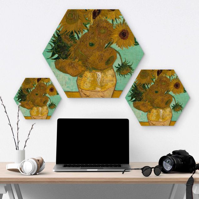 Obraz heksagonalny z drewna - Vincent van Gogh - Wazon ze słonecznikami