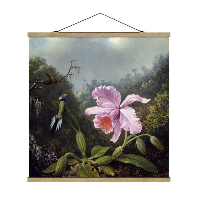Nowoczesne obrazy Martin Johnson Heade - Martwa natura z orchideą i dwoma kolibrami