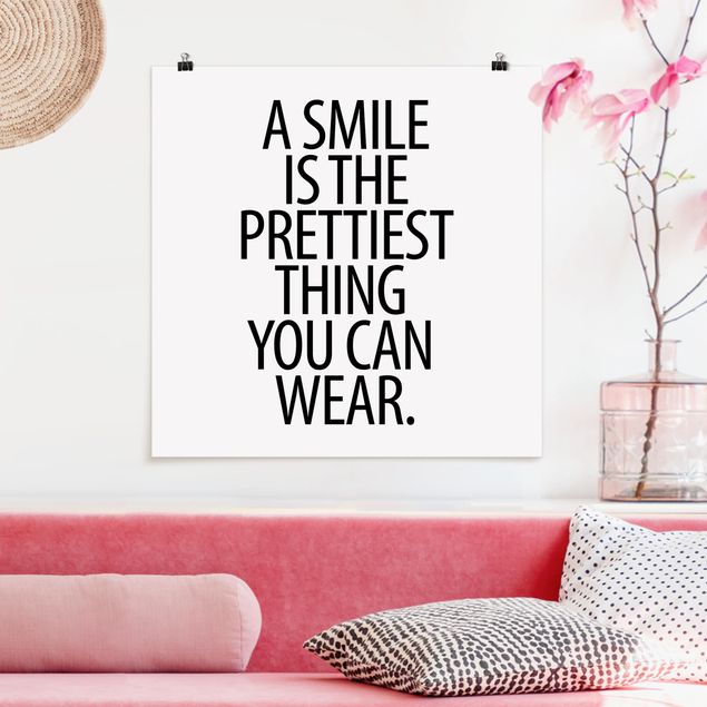 Nowoczesne obrazy do salonu Uśmiech to najładniejsza rzecz Sans Serif