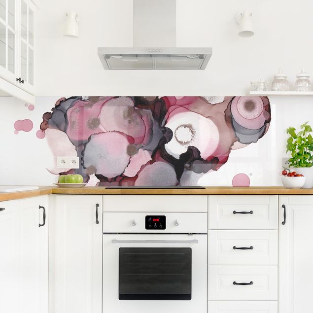 Panel szklany do kuchni Krople różowego beżu z różowym złotem
