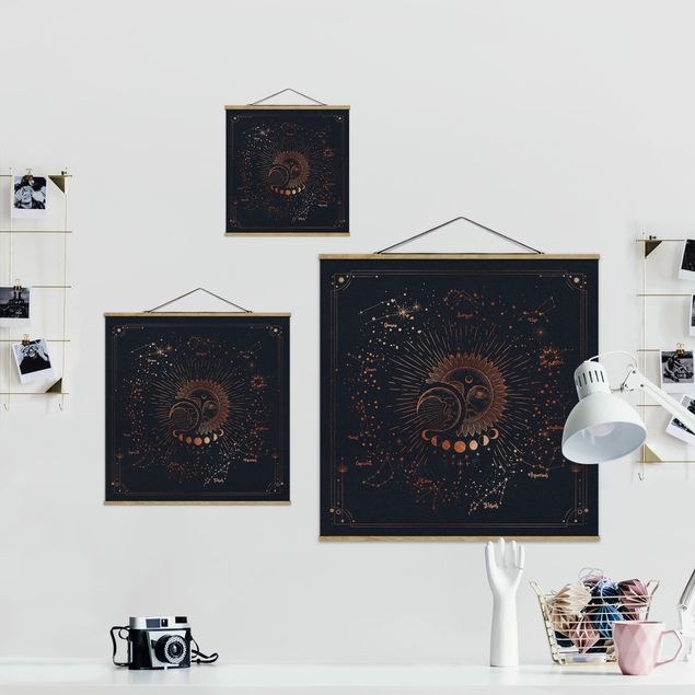 Obrazy na ścianę Astrologia Słońce Księżyc i Gwiazdy Niebieskie złoto