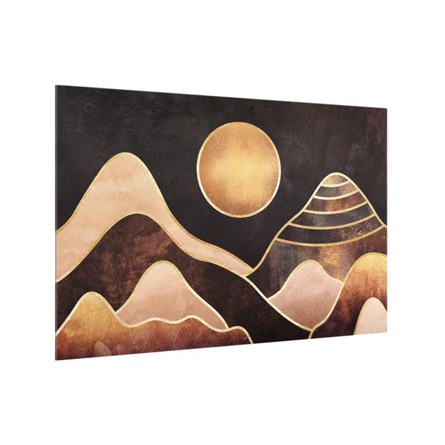 Panele szklane do kuchni Złote słońce abstrakcyjne góry