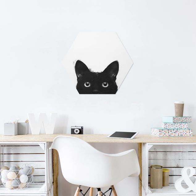 Nowoczesne obrazy do salonu Ilustracja czarnego kota na białym obrazie