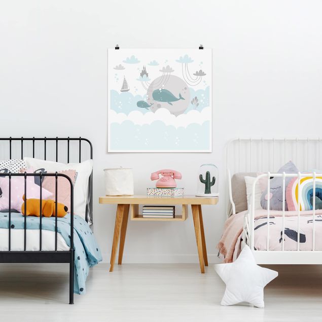 Pokój niemowlęcy Chmury z wielorybem i zamkiem