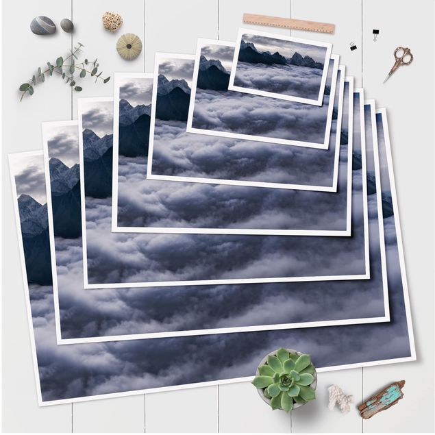 Plakaty czarno białe Morze chmur w Himalajach